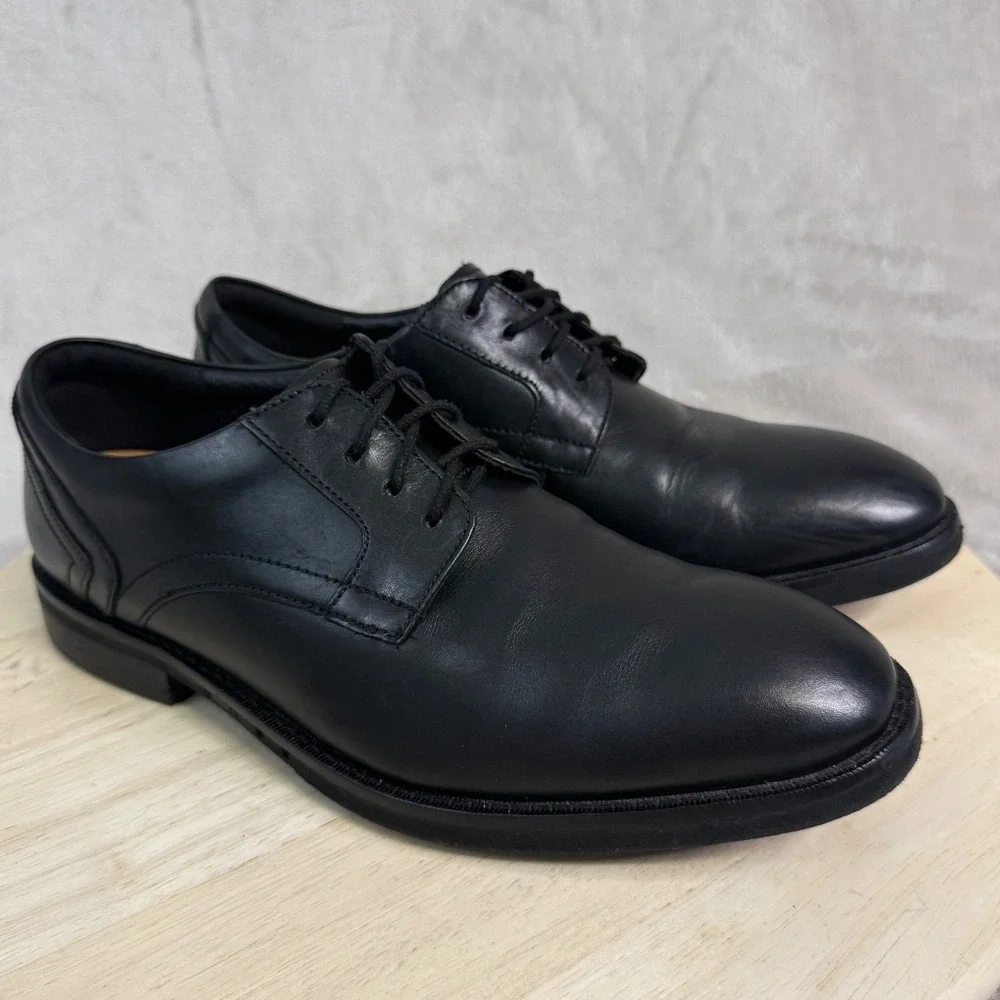 CLARKS COLLECTION Men's Shoes Sz 9M Black Leather Plain-Toe Derby Oxford Lace-Up